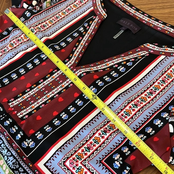 Hale Bob patterned v-neck elbow sleeve mini dress M - Picture 6 of 7